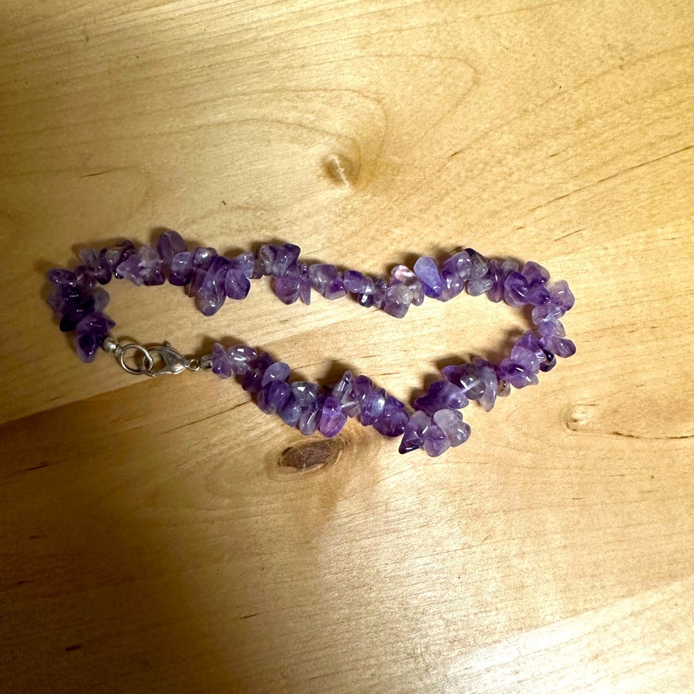 Vintage Genuine Purple Amethyst Stone Chip Clasp Bracelet Jewelry